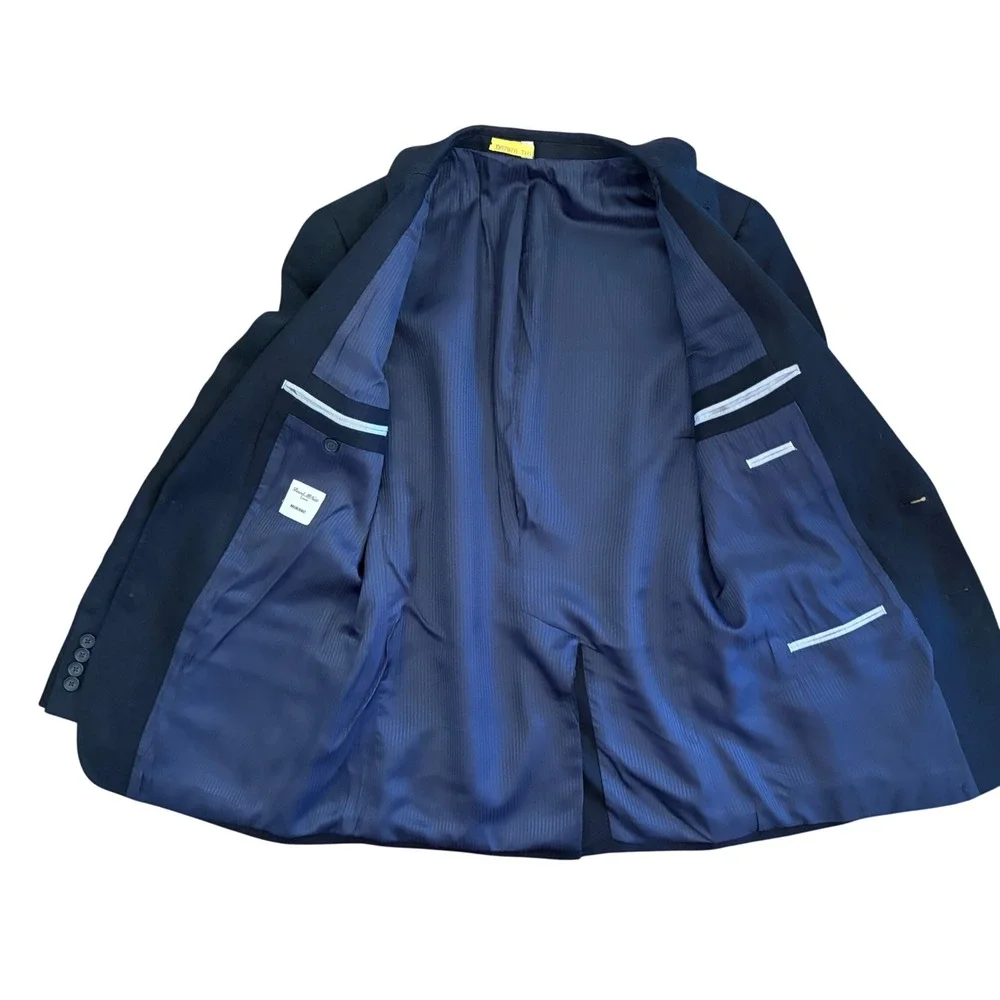 Murano Linen Blazer Mens S 38 Baird McNutt Classic Navy Blue Slim Summer Wedding